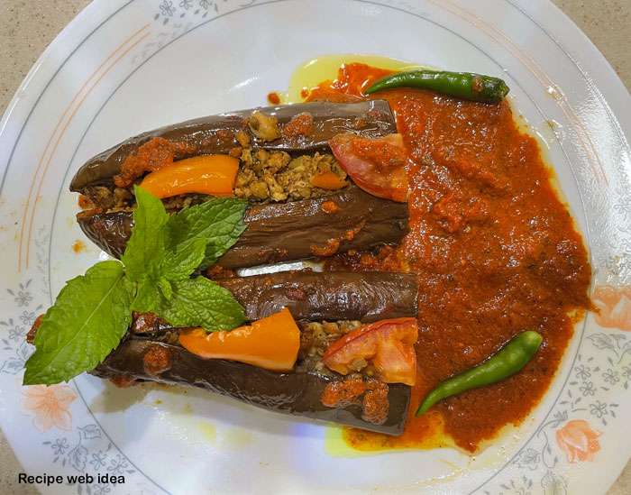 Vegan Stuffed Eggplant in Tomato sauce